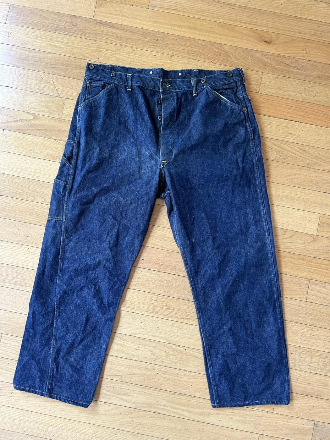 Dark indigo 1940s or 1950s Lee Union Made carpenter pants with hammer loop