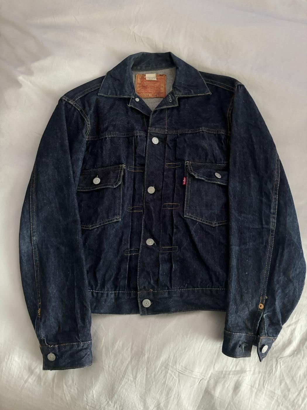 Dark indigo 1950s Levi's 507XX Type 2 denim jacket with intact paper patch, bought by California Vintage Buyers