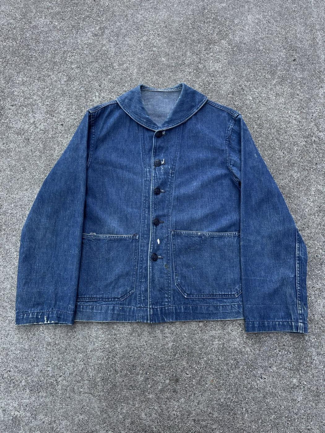 WWII US Navy shawl collar denim deck jacket with patch pockets