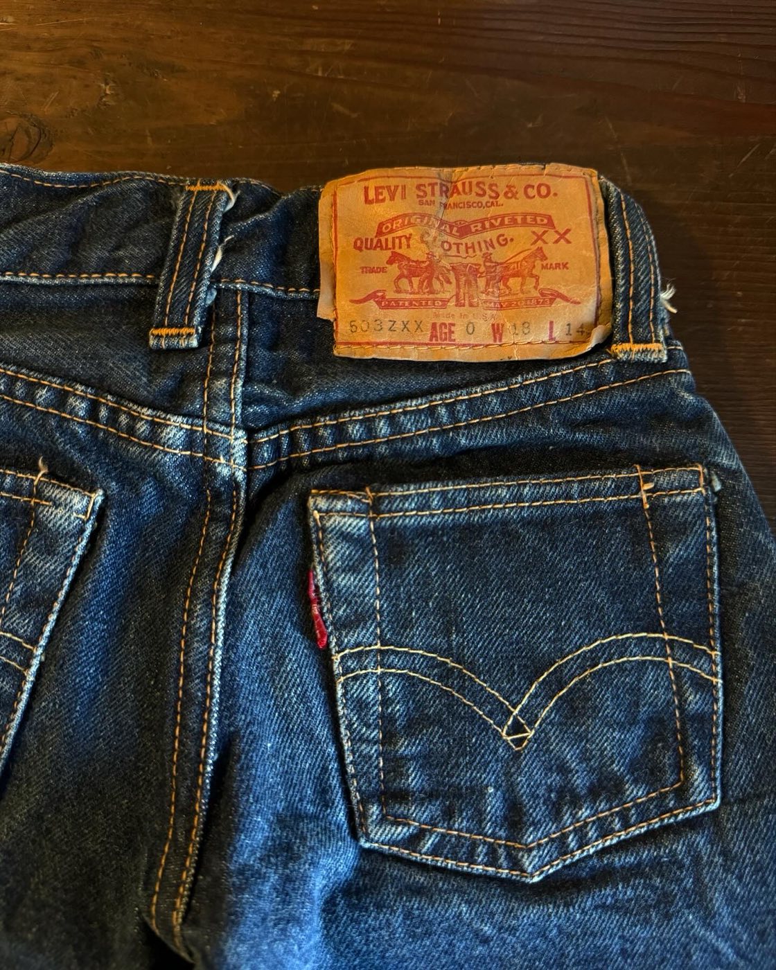 Leather-look patch on vintage kids Levi's reading Lot 503ZXX